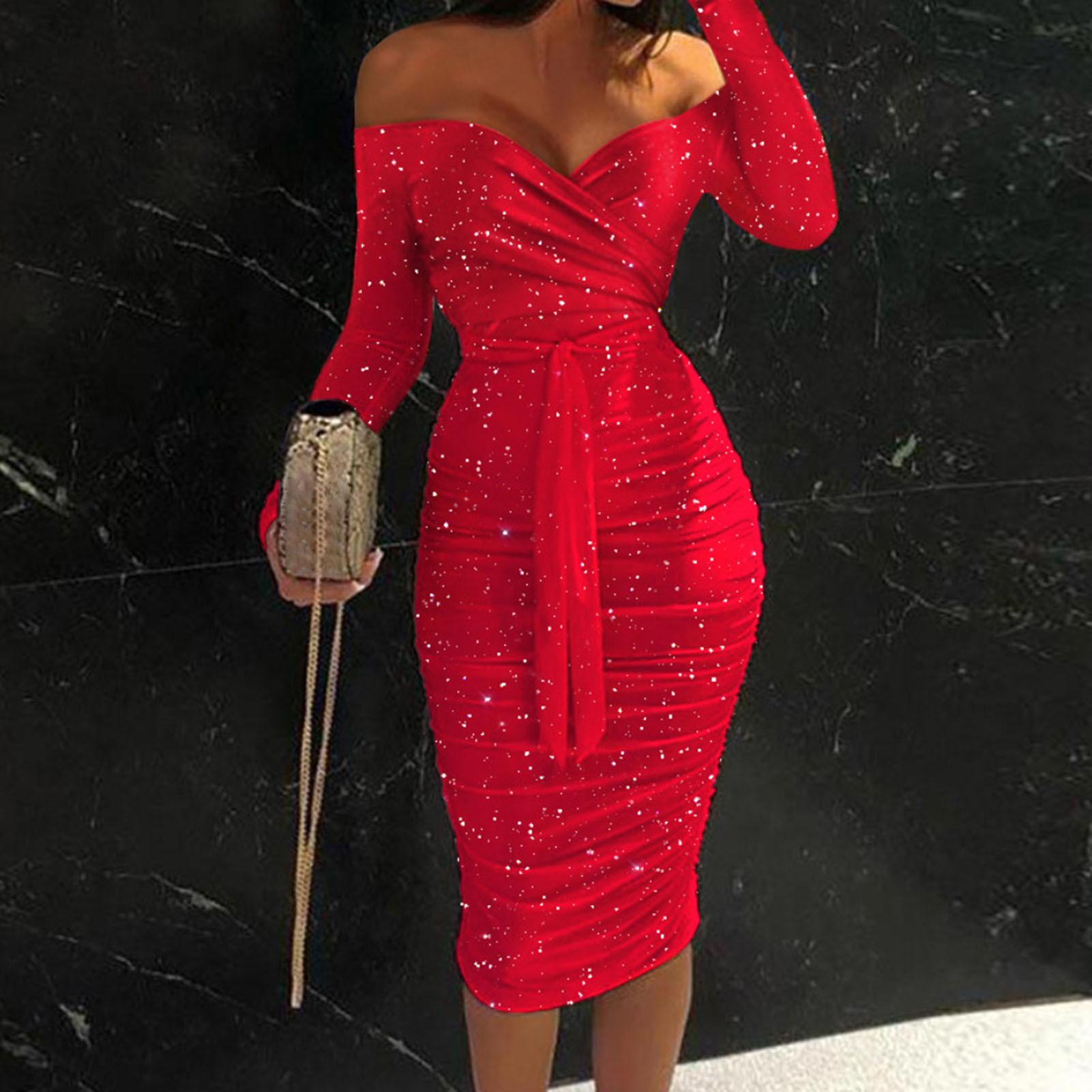 Midi Dress Waist Tight 3D Cutting All 